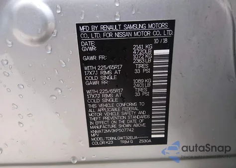 2019 Nissan Rogue Sv z USA, uszkodzony, nr VIN KNMAT2MV3KP507742